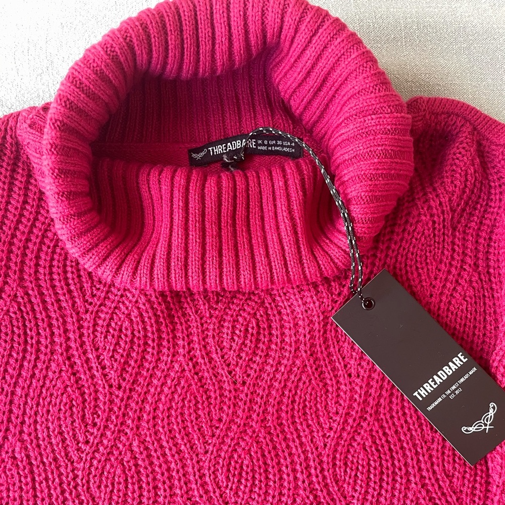 Threadbare Valeria stitch detail high neck sweater in red